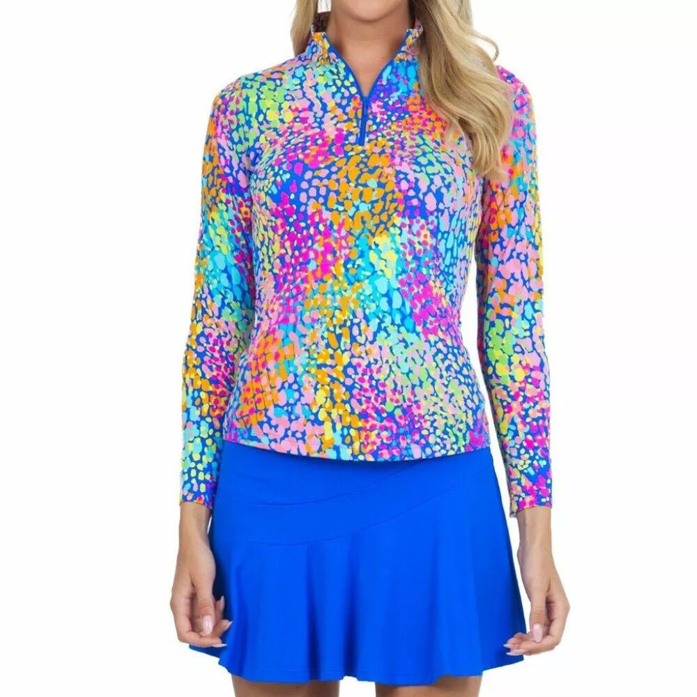 IBKUL Athleisure UPF 50+ Camille Print Long Sleeve Mock Neck Top Sz L NWT
